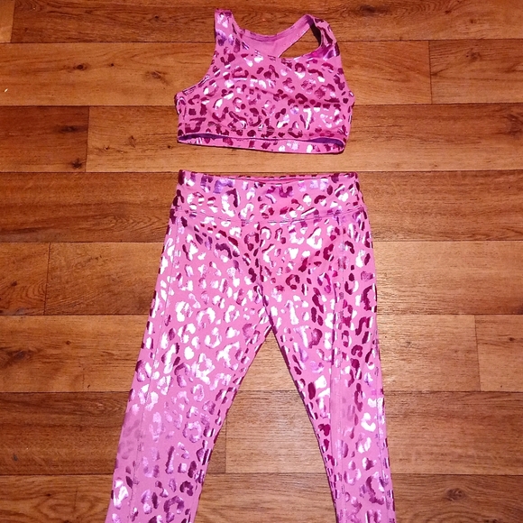 Justice Other - Justice Active Girls Pink Leopard Print Sports Bra and Leggings Size 12